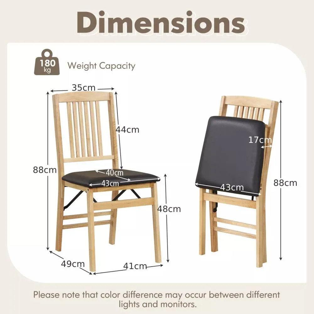 Costway Folding Dining Chairs Set of 2 Foldable Upholstered Kitchen Chairs in Black 2