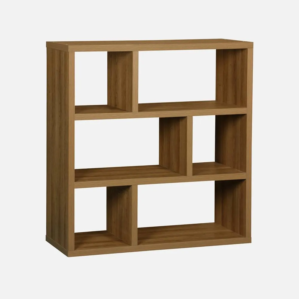 sweeek 3-tier Asymmetrical Bookshelf With 6 Compartments in Brown 1