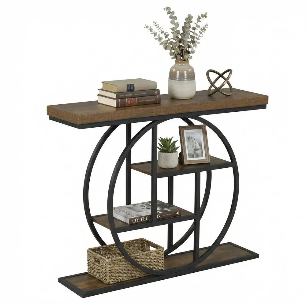 Costway 4-Tier Console Table 105CM Entryway Table w/ Storage Shelves in Brown 3
