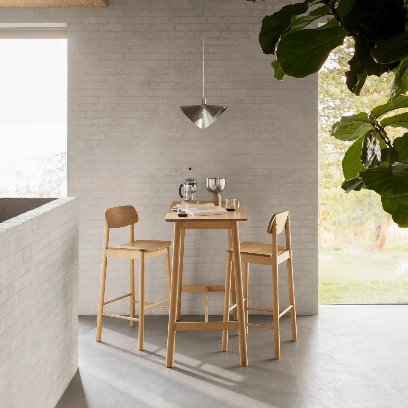 Furniture To Go Barlow Bar Table in Matt Oak Included 2 Barlow Bar Stool in Matt Oak in Brown