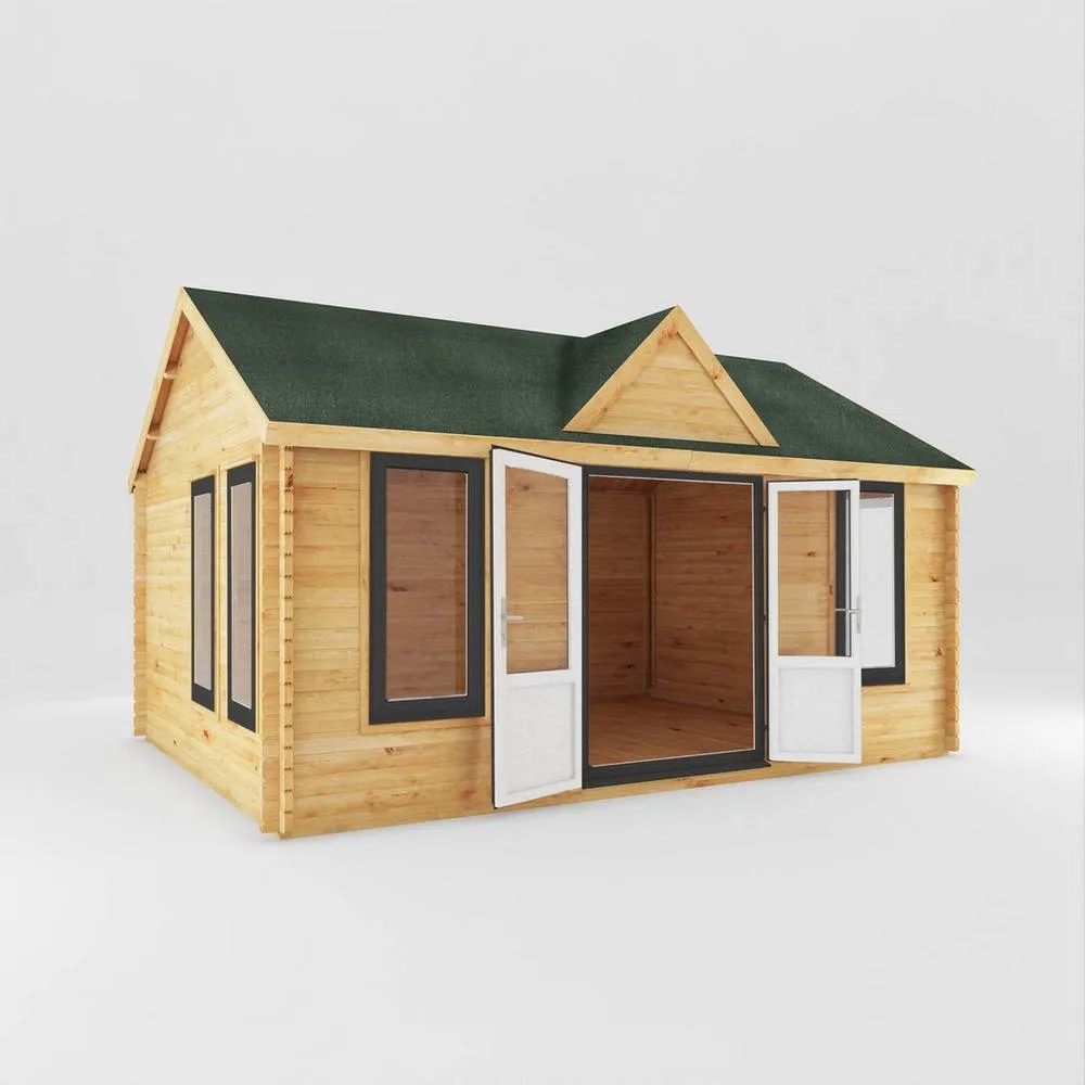 Mercia 5.3 x 4 m Clock Tower 44 mm Log Cabin with UPVC Windows & Doors in Brown 2
