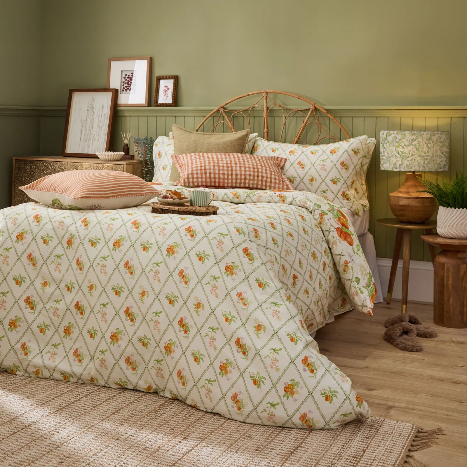 Voyage Maison Peach Harvest Printed 100% Cotton Duvet Cover Set in Orange 1