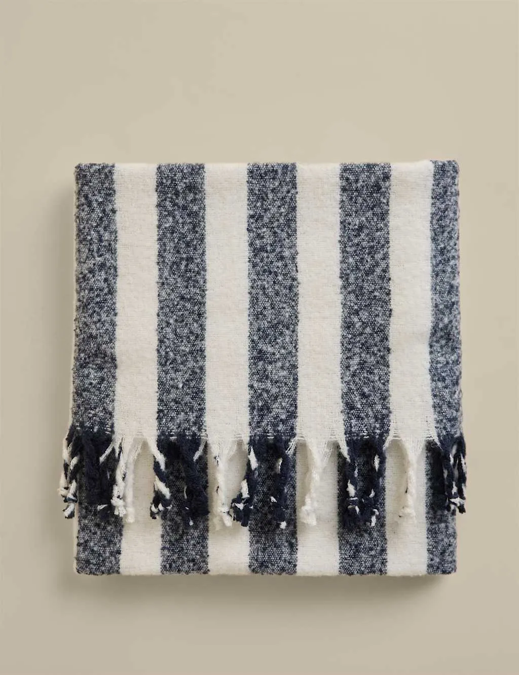 M&S Faux Mohair Striped Throw Blue