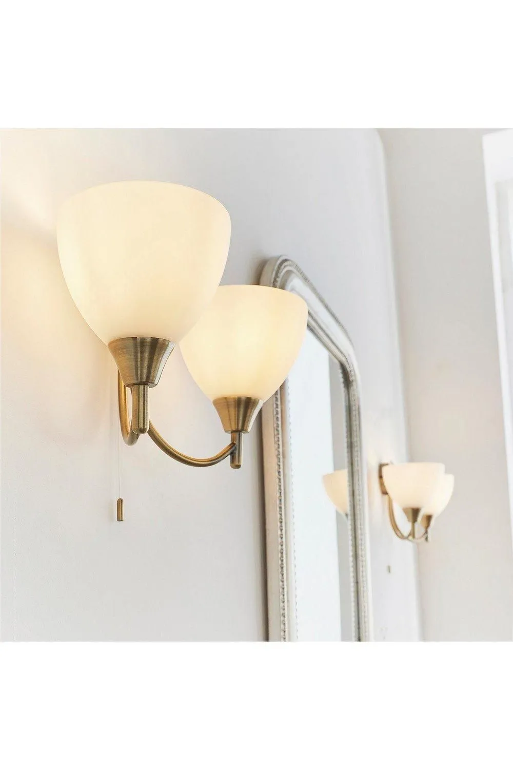 Netlighting Alton 2 Light Indoor Wall Light Antique Brass with Opal Glass E14 in Gold 3