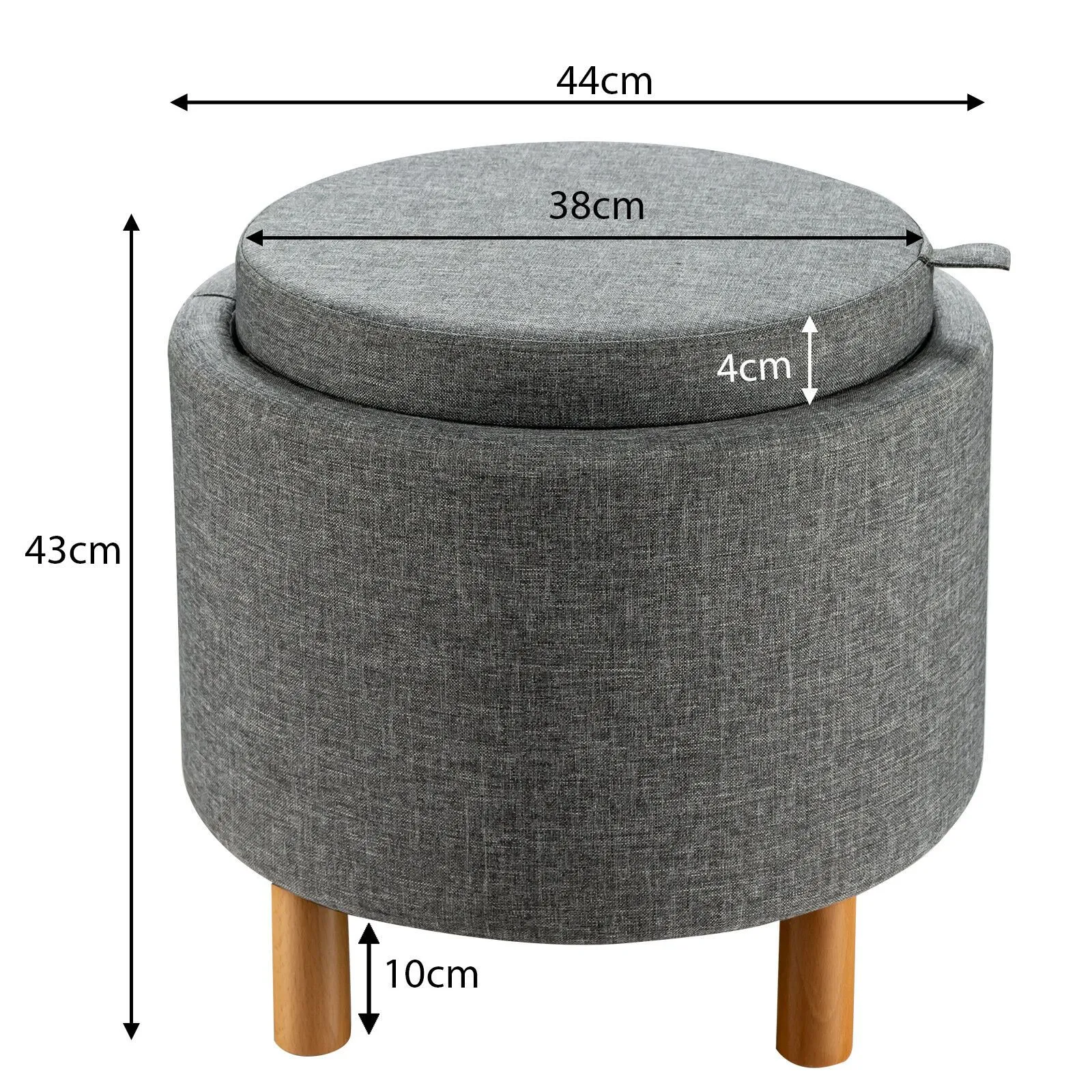 Costway Round Storage Ottoman w/ Tray Accent Fabric Storing Footrest w/ Non-Slip Pads in Grey 5
