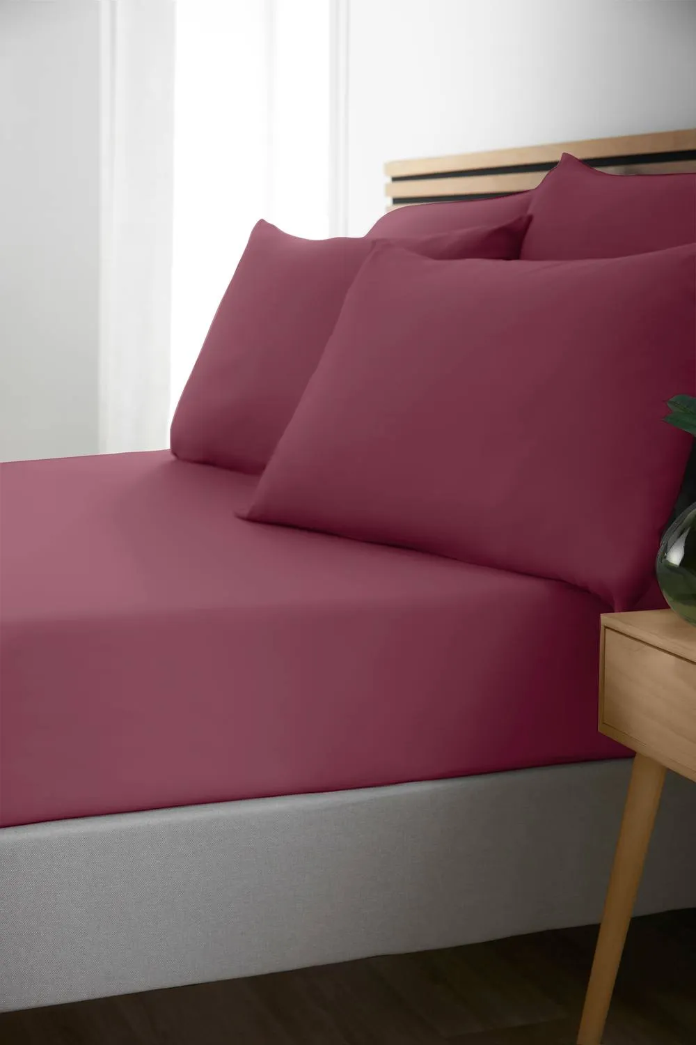 Catherine Lansfield So Soft Non-Iron Microfibre 30cm depth Fitted Sheet in Burgundy 1