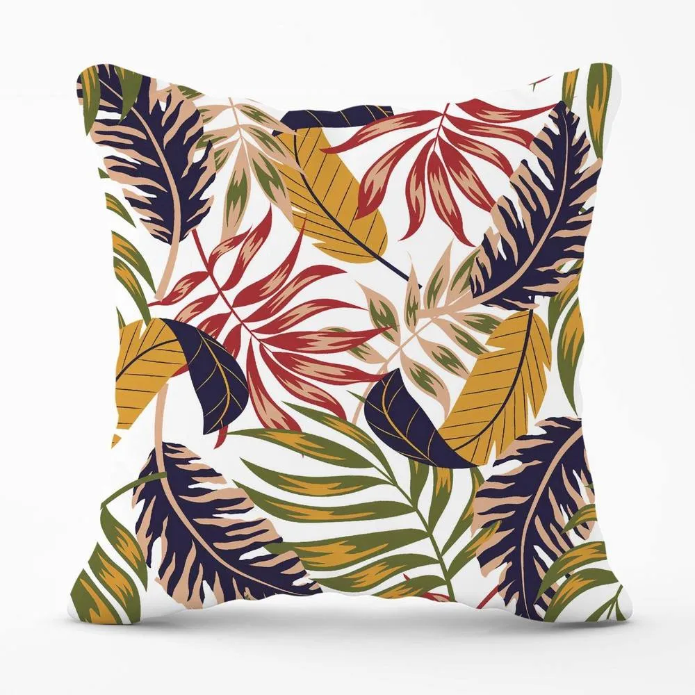 Warren Reed - Designer Hawaiian Style Jungle Leaves Outdoor Cushion in Brown