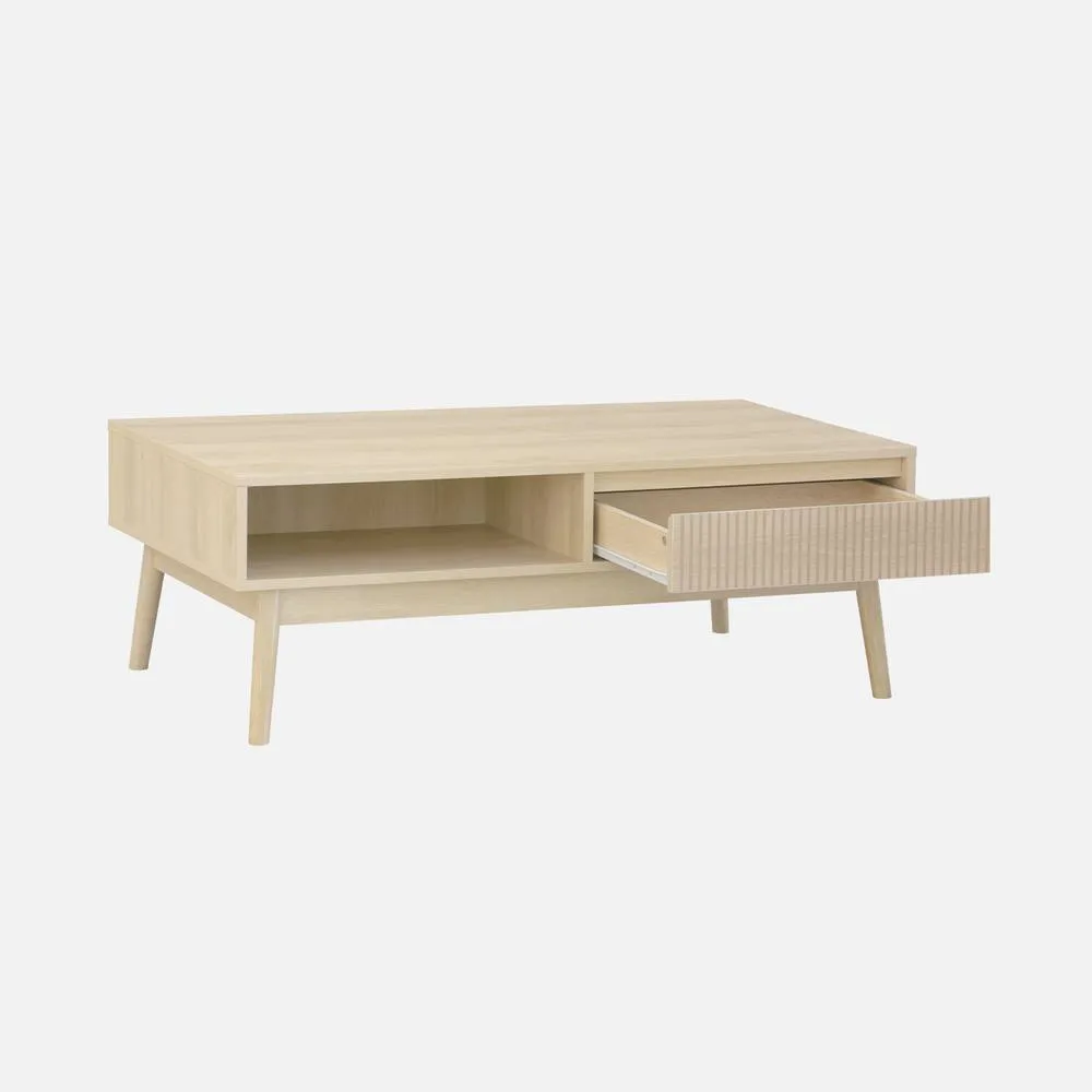 sweeek Grooved Wood Detail Coffee Table in Light Brown 4