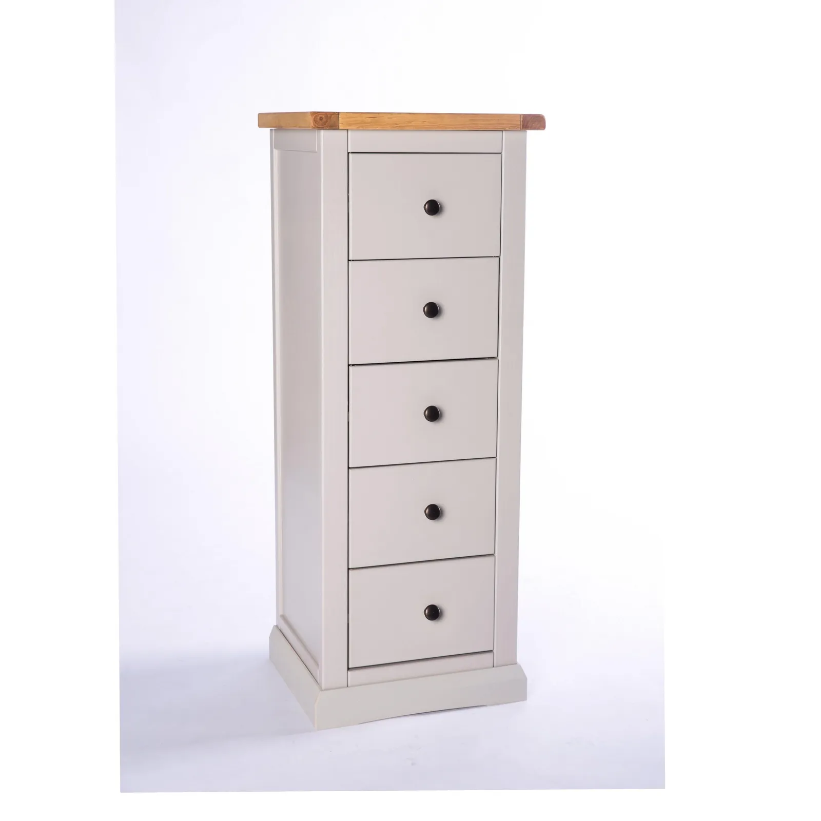 Cabinet Bits Loreo 5 Drawer Narrow Chest of Drawers Brass Knob in Light Grey 2