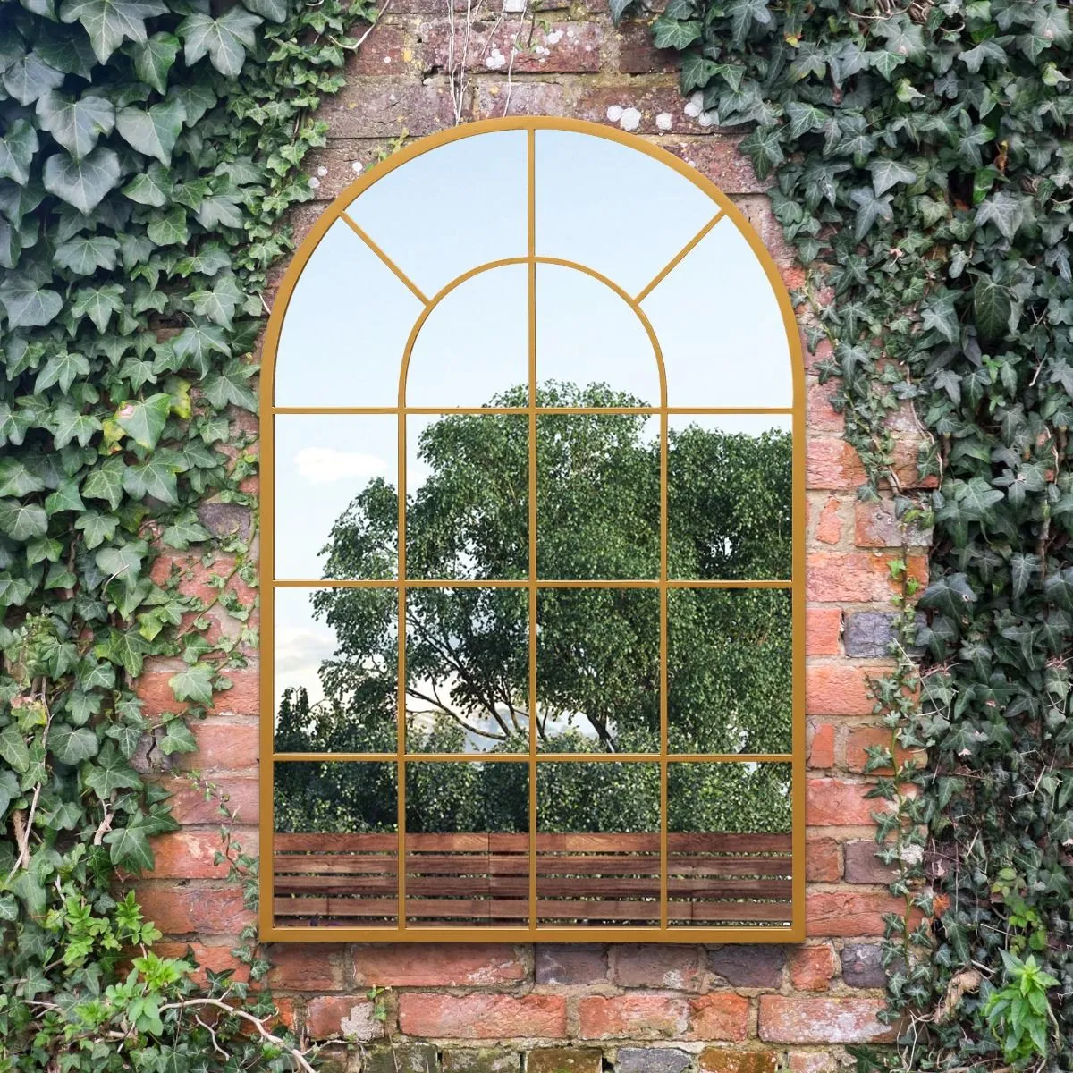 MirrorOutlet Gold Framed Arched Window Garden Mirror 47"x31" 120x80CM 6