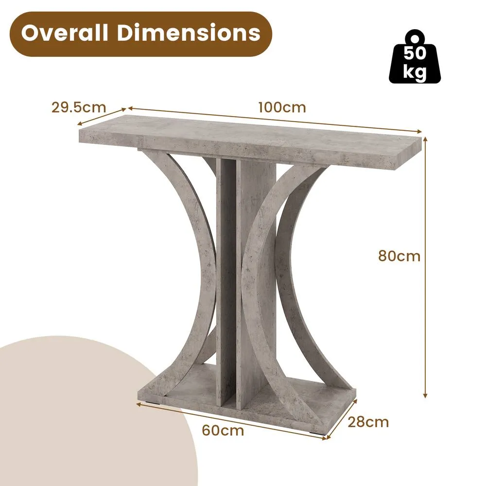 Costway 100 cm Rectangular Entryway Table with Geometric Frame in Grey 4