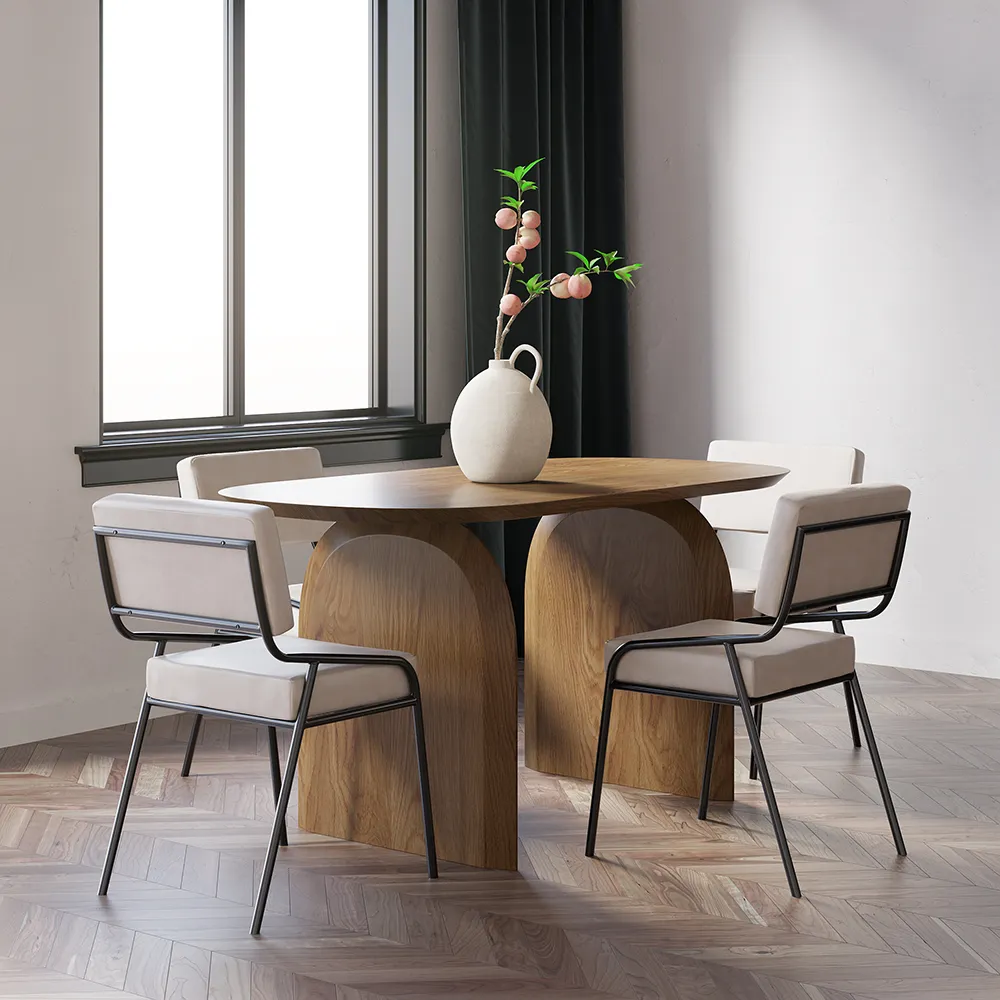 1500mm Oval Dining Table Solid Wood for 4 People Japandi Walnut Dining Room Table