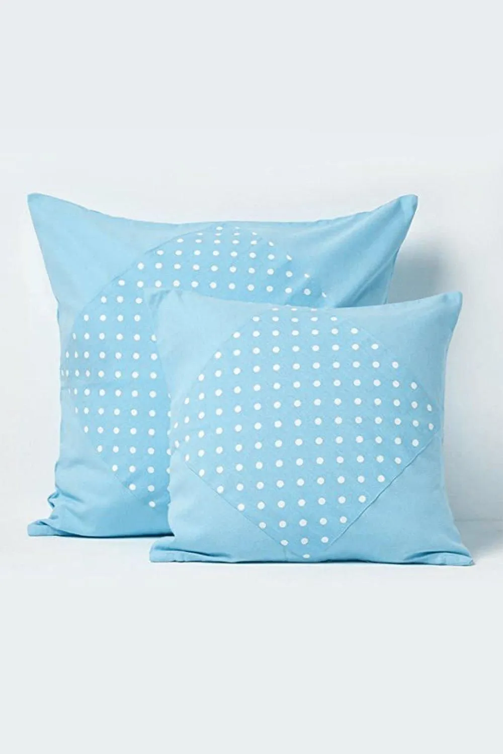 Homescapes Cotton Plain & Polka Dots Cushion Cover in Blue 5