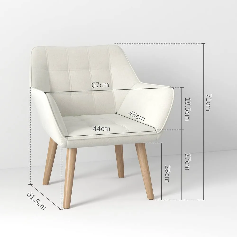 HOMCOM Set of 2 Velvet-Feel Accent Chair with Slanted Back, Wood Legs, Cream 3
