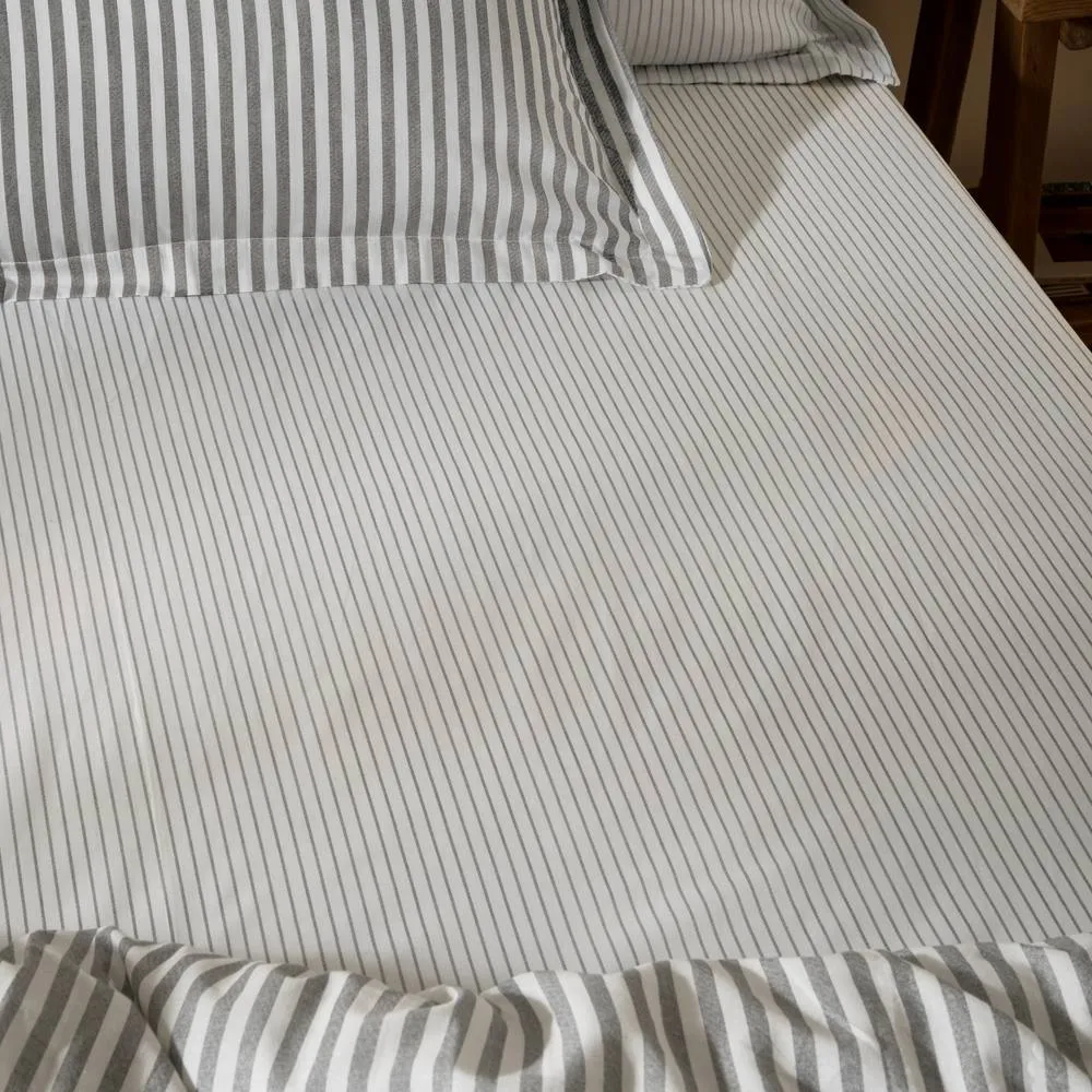 Yard Hebden Narrow Stripe 100% Cotton Fitted Sheet in Grey 2