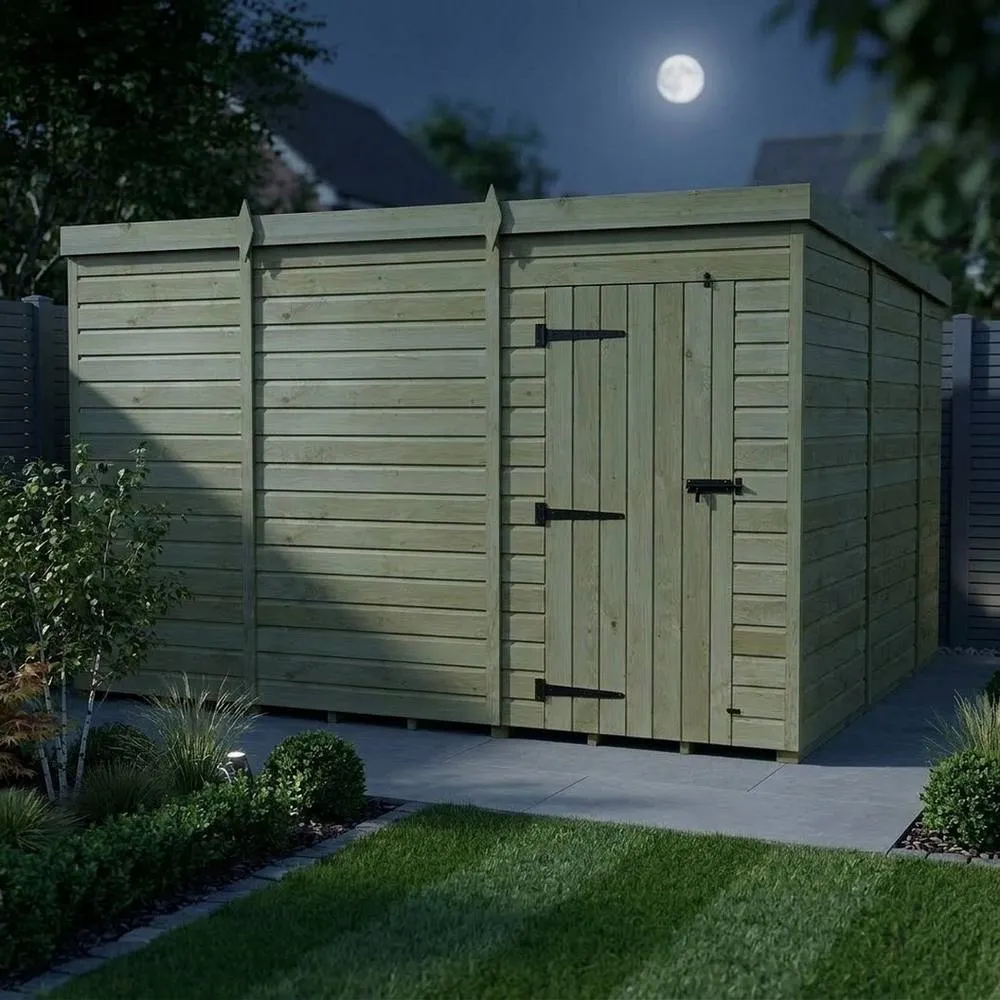 Buttercup Farm 11ft x 10ft Pent Garden Shed Single Door No Windows - Timber in Brown 3