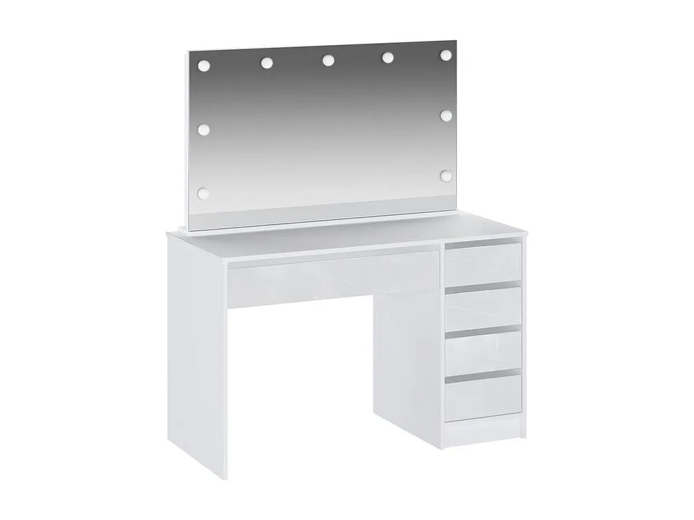 Vente-unique Dressing Table With LED Mirror - 5 Drawers - Gloss White - JENEMI 4