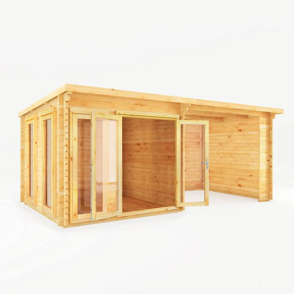 Mercia Studio Pent 28 mm Log Cabin w/ Patio Area, L333.5 x W590.6 x H249.4 cm in Brown 2