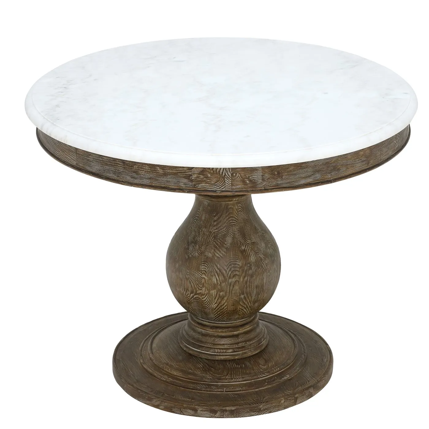 Woolton Round Dining Table, White Marble and Mid Burnt Oak