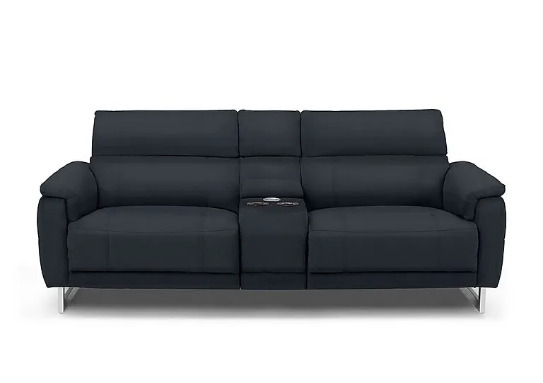 Moet 3 Seater Leather Power Recliner Sofa with Telescopic Headrests and Smart Console - Navy - Sofas and Armchairs