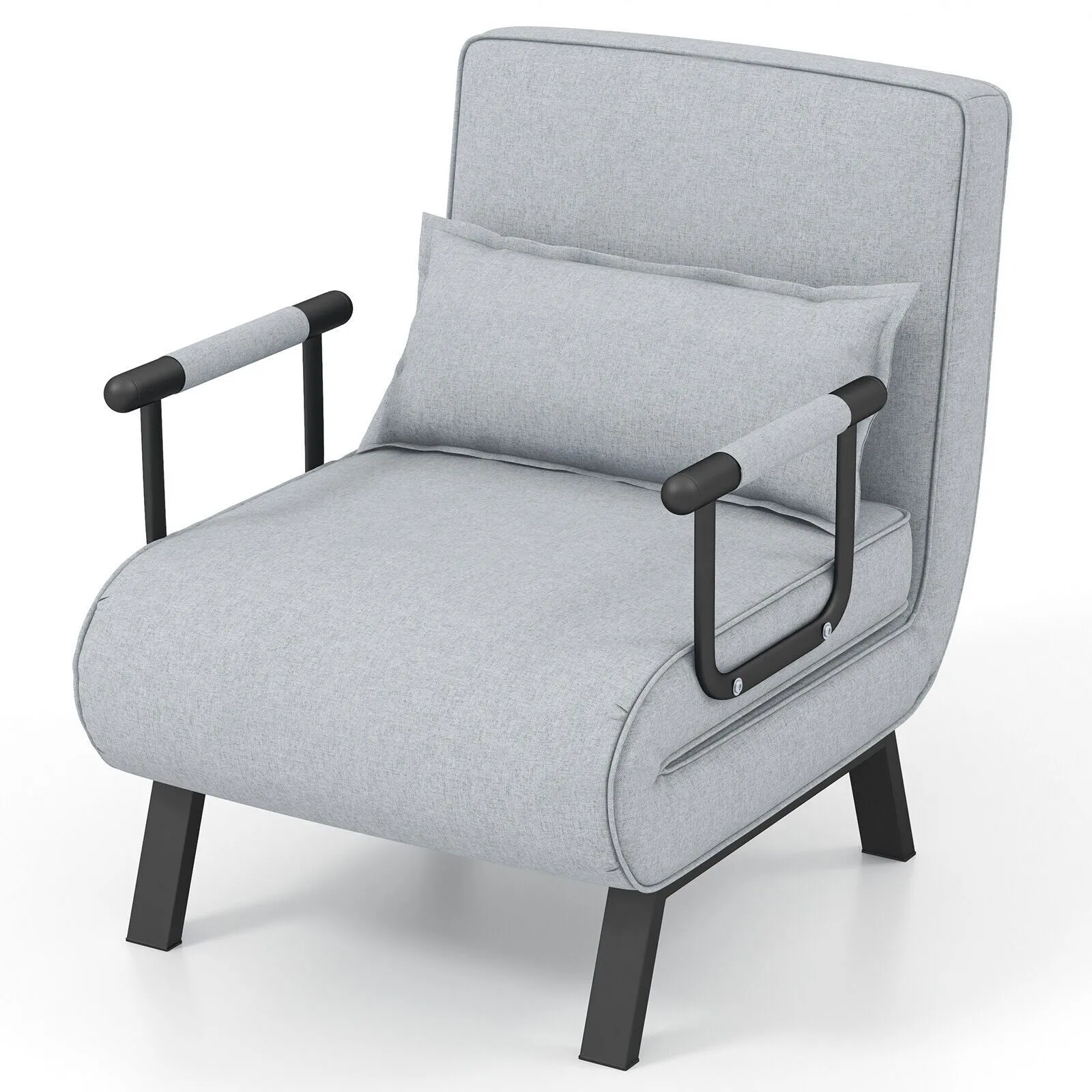 Costway Convertible Single Folding Sofa Bed Sleep Chair with 6 Positions Adjustable Backrest Light Grey