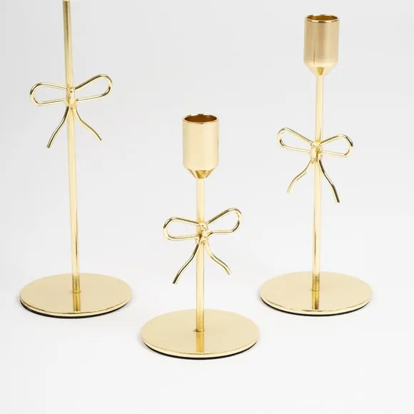 Set of 3 Gold Bow Candle Holders 3