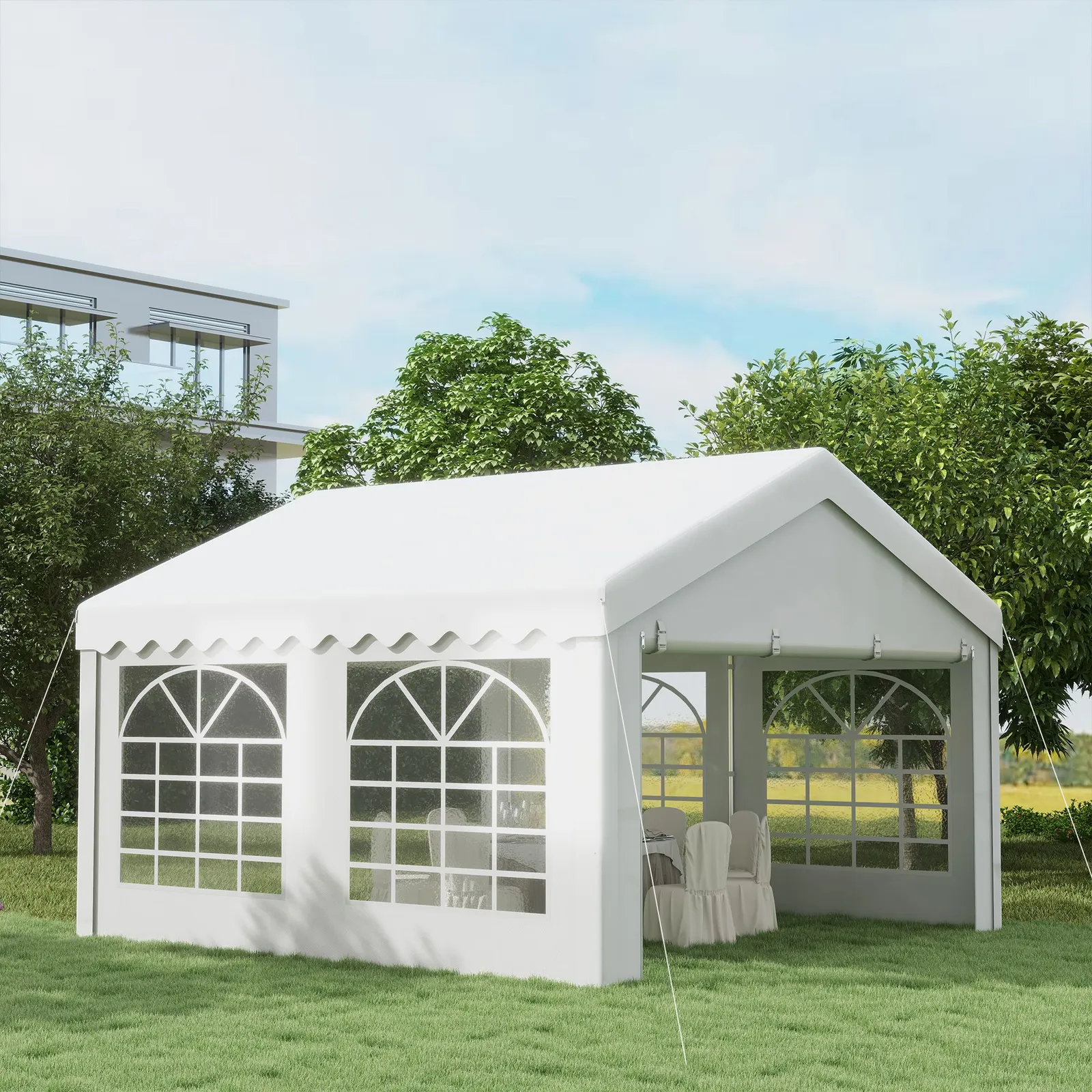 OUTSUNNY Garden Gazebo Portable Carport Shelter w/ Removable Sidewalls&Doors in White