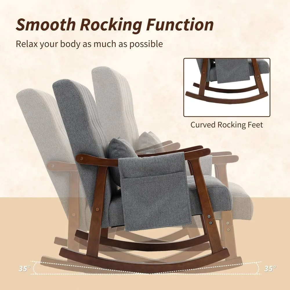 HOMCOM Modern High Back Rocking Chair with Solid Wood Legs in Grey 4