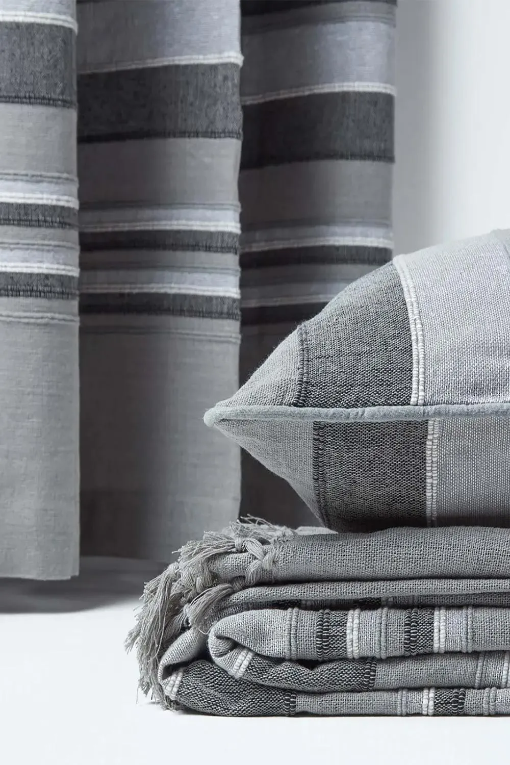 Homescapes Cotton Morocco Striped Curtain Pair in Grey 4