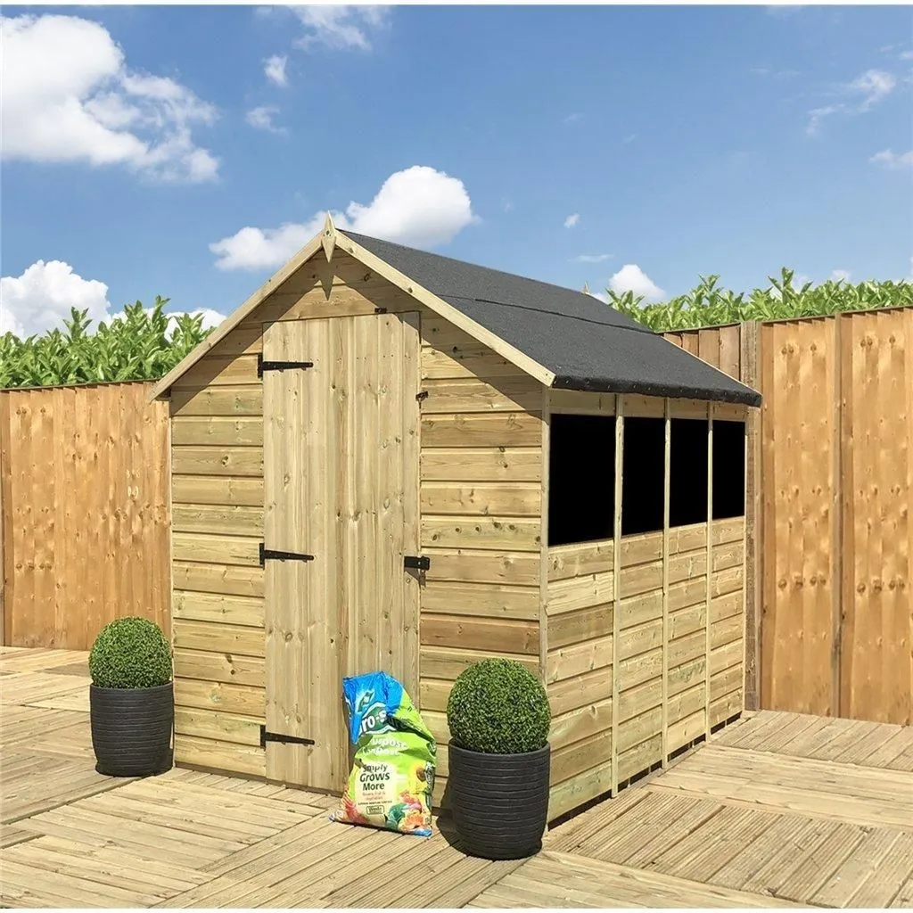 Marlborough 12 x 8 Pressure Treated Low Eaves Apex Garden Shed with Single Door in Natural