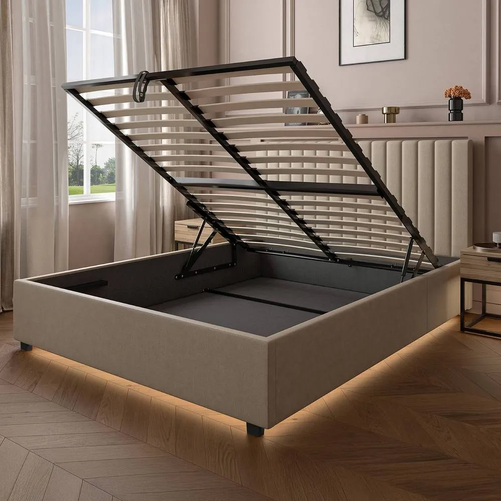 X Rocker Maisie Velvet Upholstered Ottoman Bed with Storage & LED Lights in Beige 5