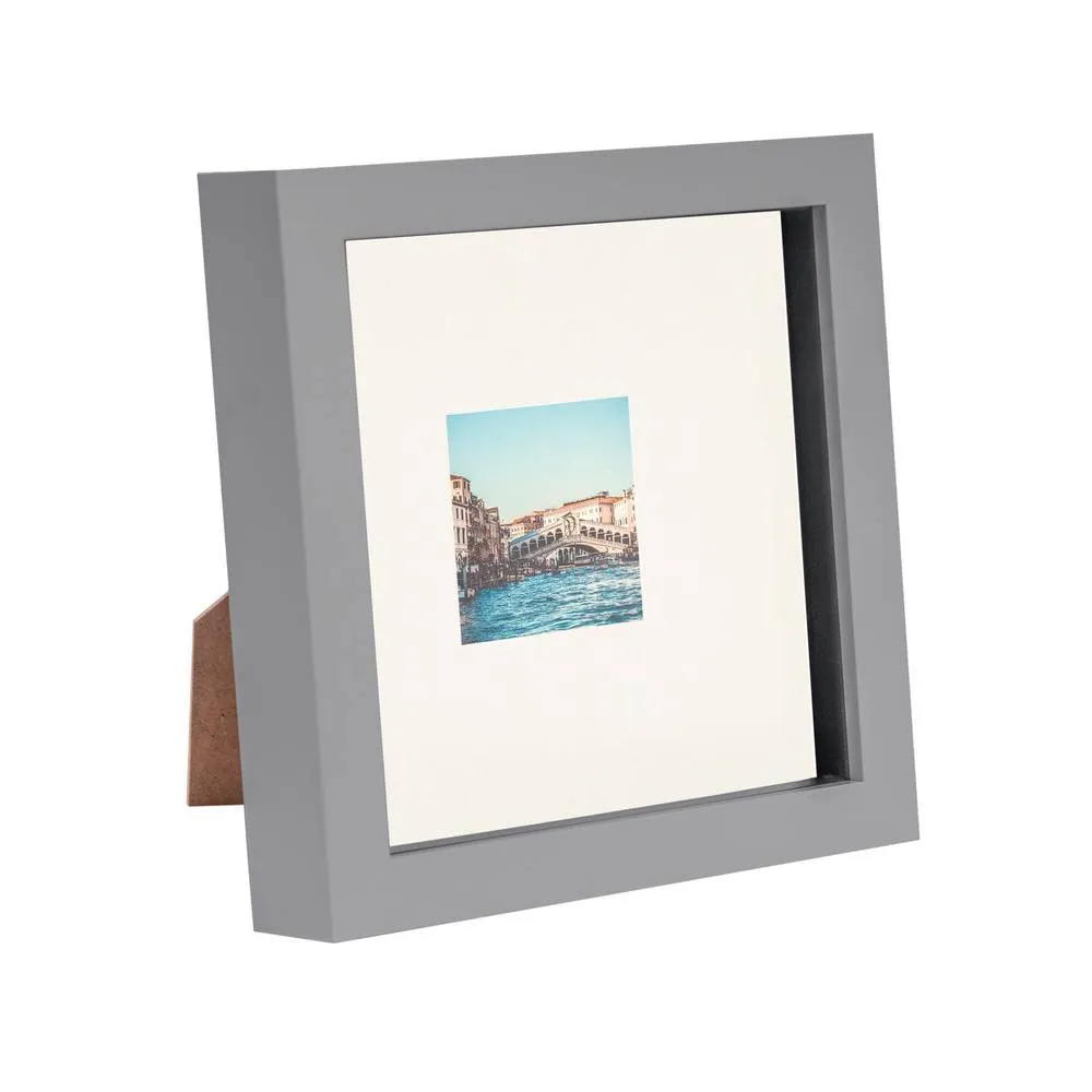 Nicola Spring 3D Box Photo Frame with 2" x 2" Mount - 6" x 6" - Grey in Ivory