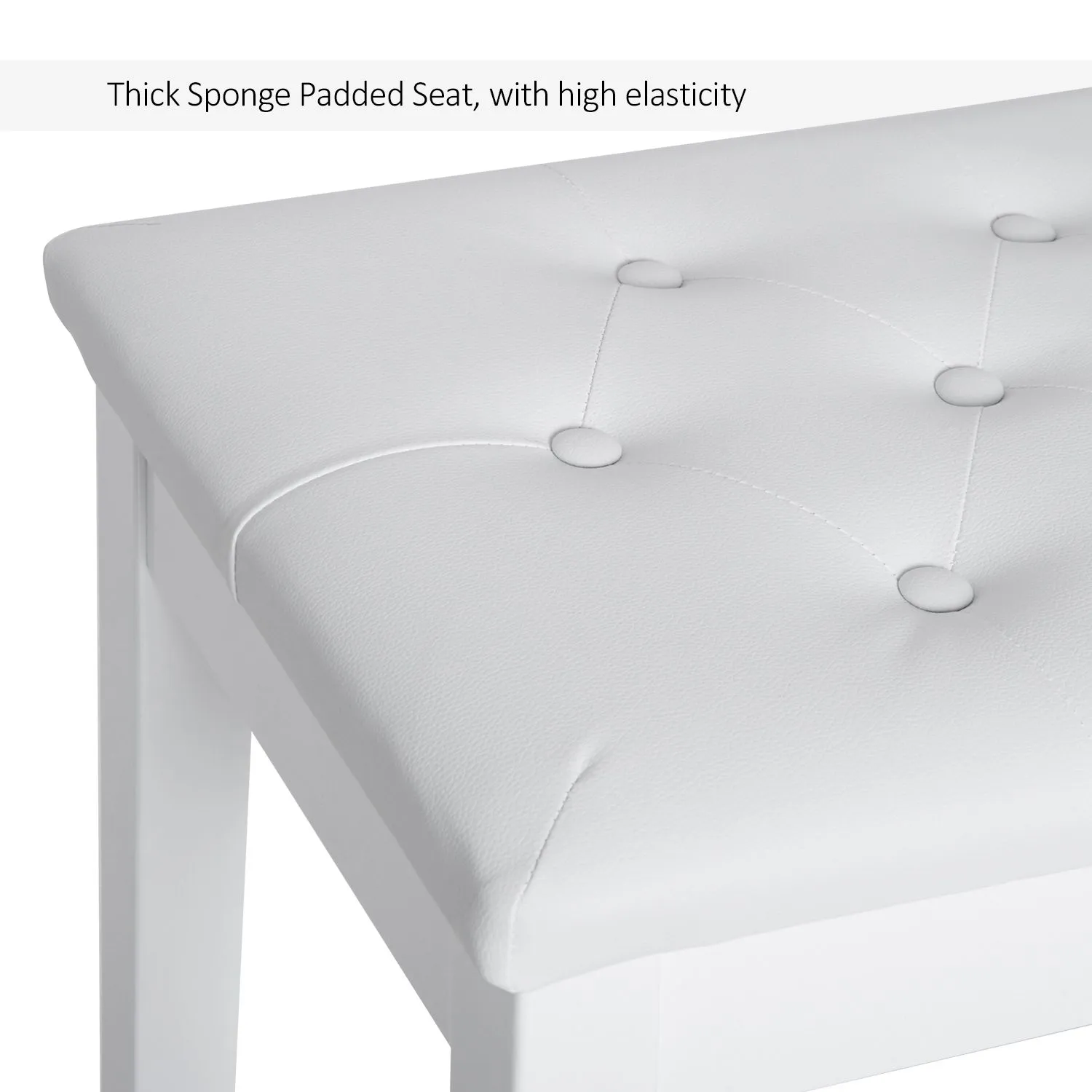 HOMCOM Classic Piano Bench Padded Seat Makeup Stool Solid Wood Wooden in White 6