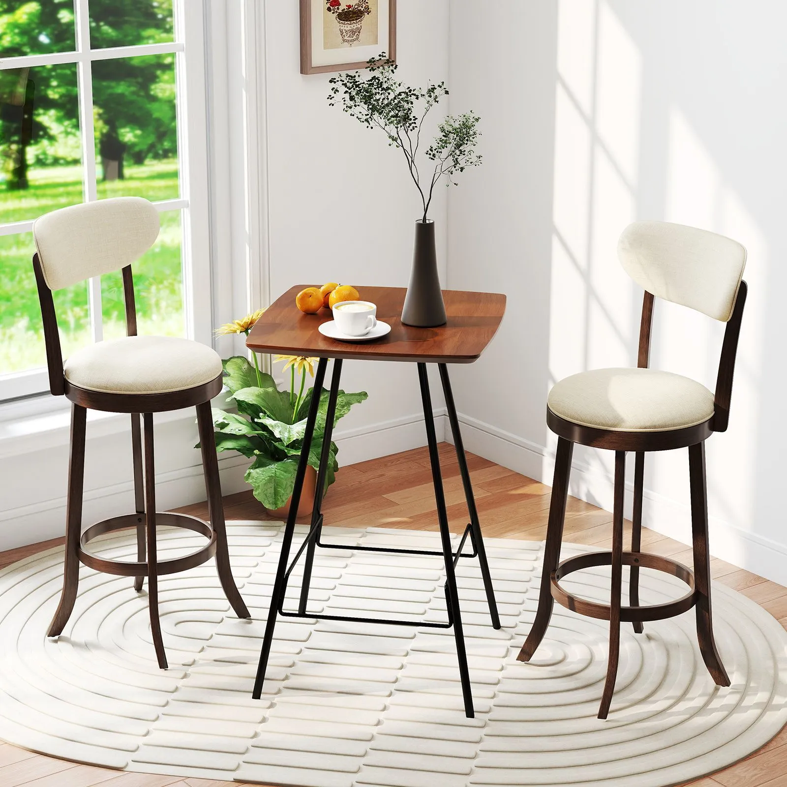 Costway 77CM Counter Height Chairs Set of 2 Swivel High Stool in Beige 4