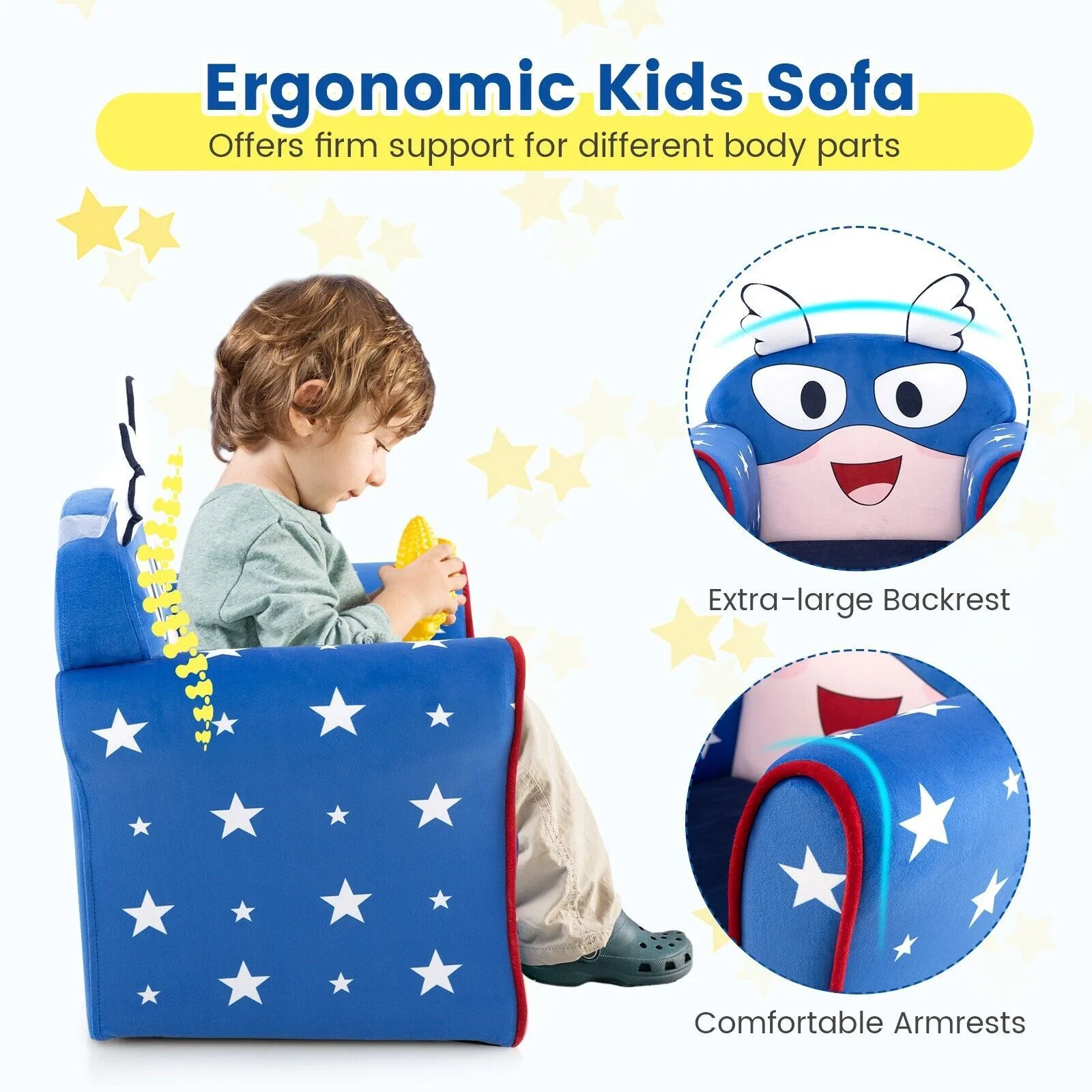 Costway Cute Sofa Children Armrest Upholstered Chair Cute Pattern Armchair Solid Frame 4