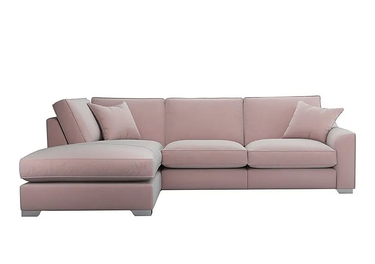 Isobel Fabric Left Hand Facing Corner Fibre Fill Sofa with Chaise End - Cotton Candy with Chrome Feet