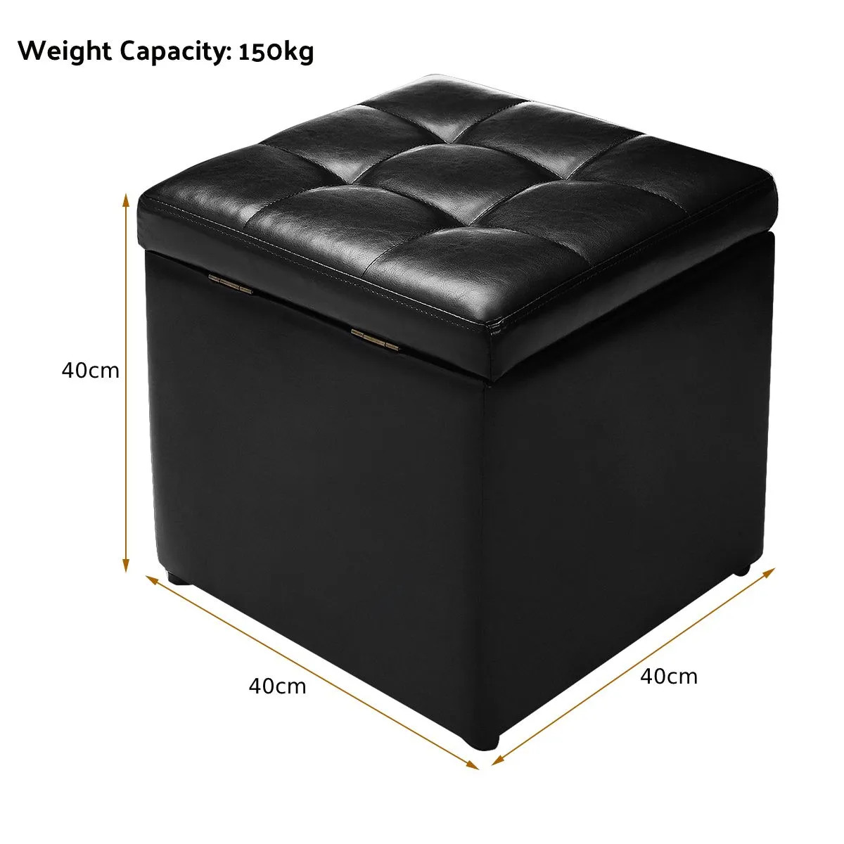 Costway Faux Leather Storage Ottoman Cube Pouffe Storage Toy Box Padded Foot Stool in Black 5