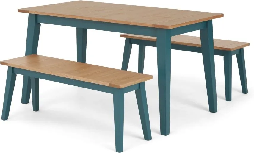 Ralph 4 Seat Compact Dining bench set, Oak and Teal