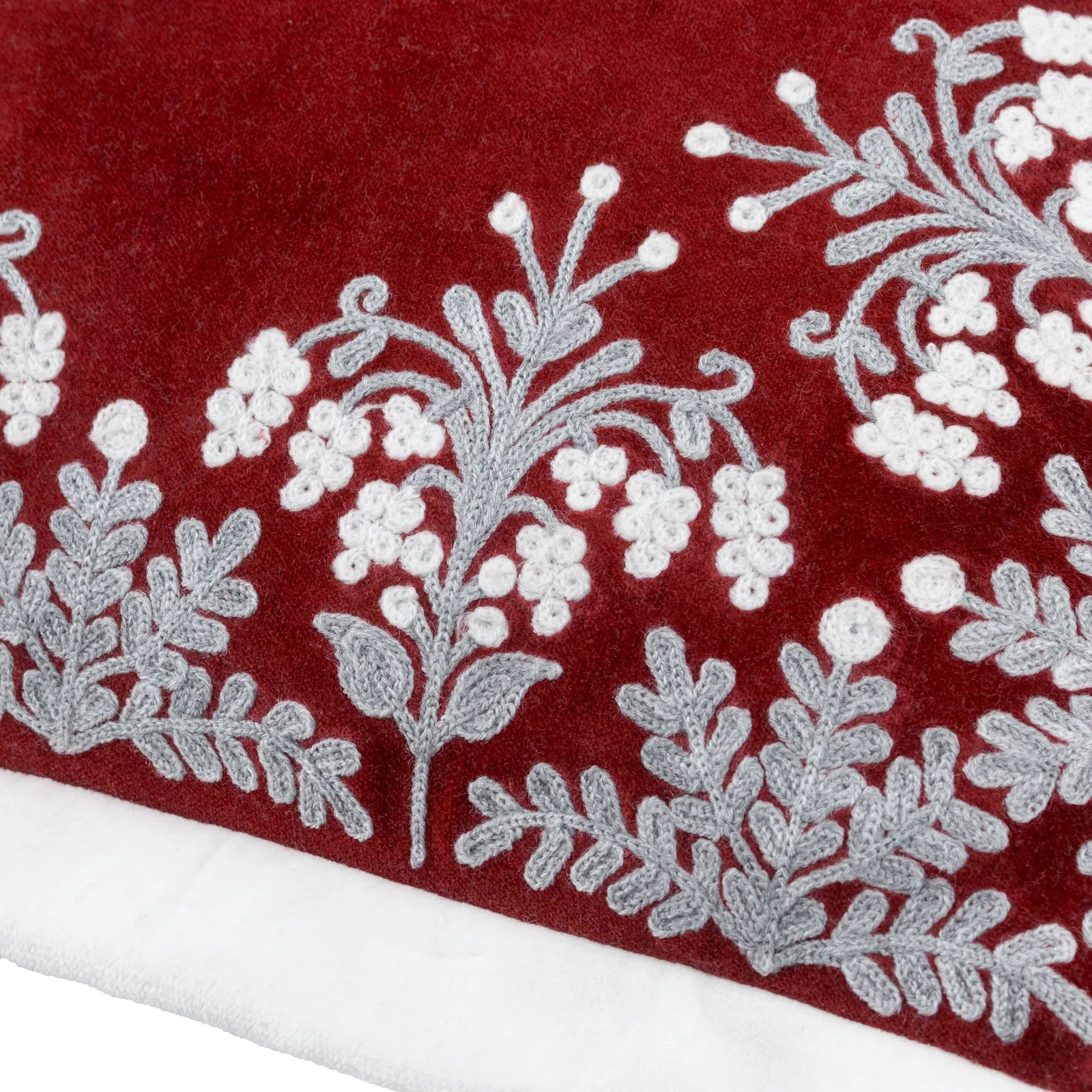 Paoletti Winter Bloom 100% Cotton Embroidered Cushion in Red 5