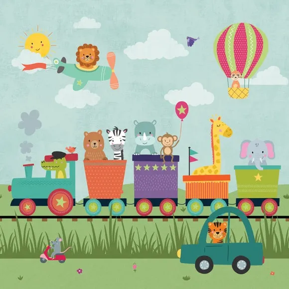 Kids Animal Party Train Wall Mural 2