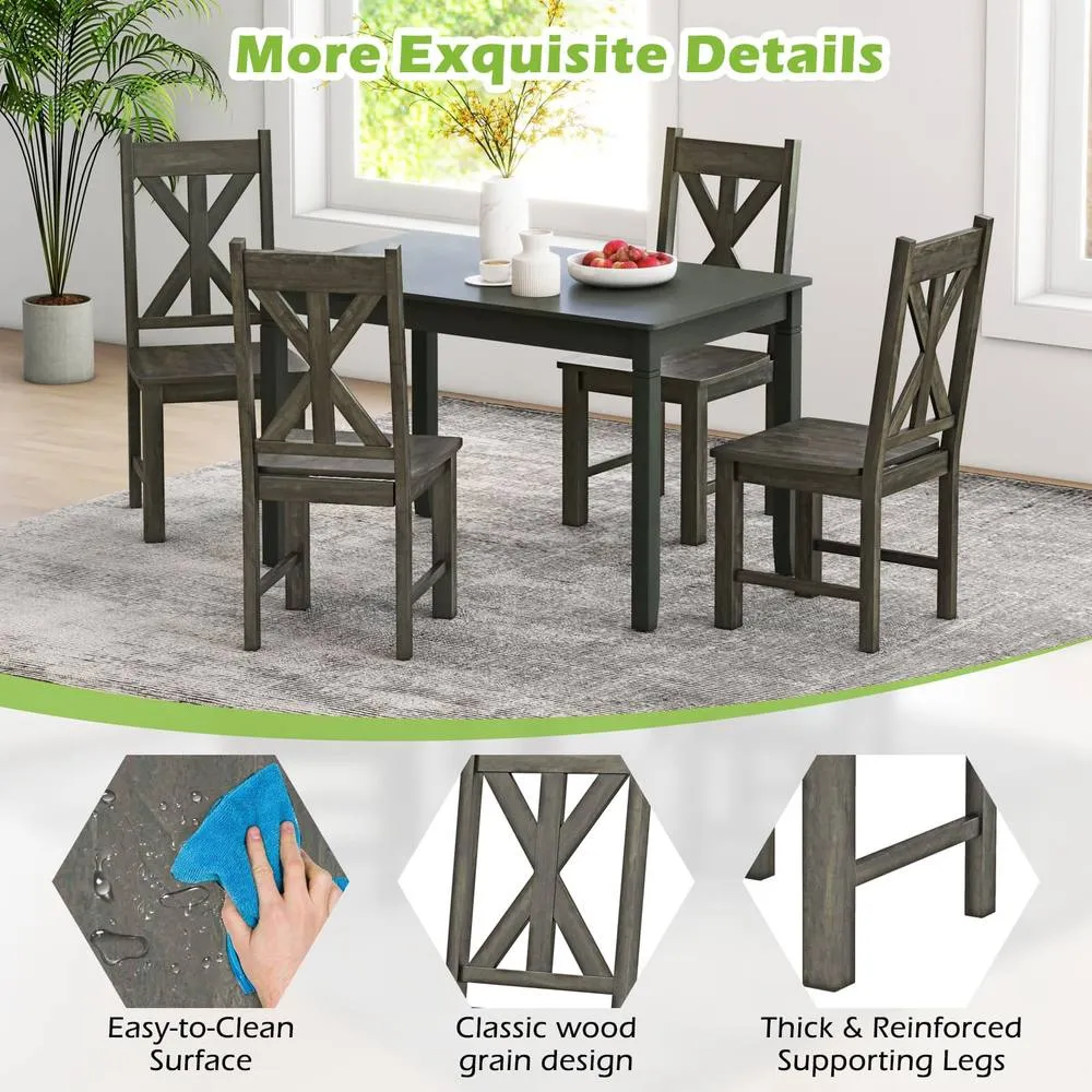 Costway Wooden Dining Chairs Kitchen Chair Set of 2 w/ Rubber Wood Frame in Grey 4