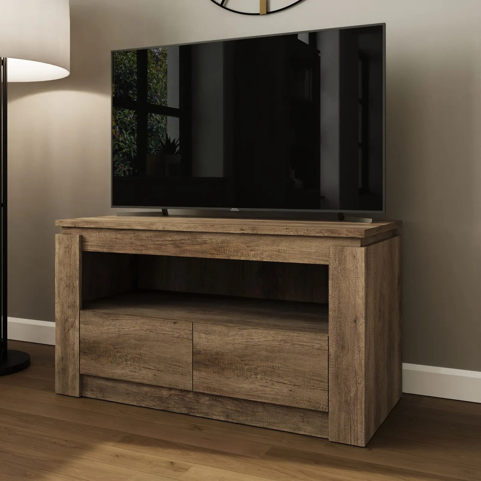 GFW Canyon 2 Drawer TV Unit in Brown 2