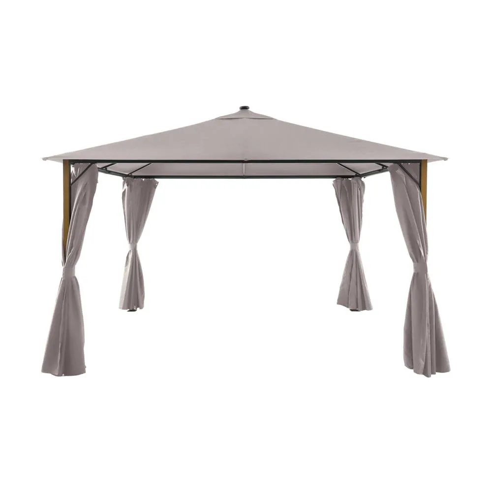 sweeek Aluminum gazebo 4x3m with wood effect, curtains, & LED in Beige 2