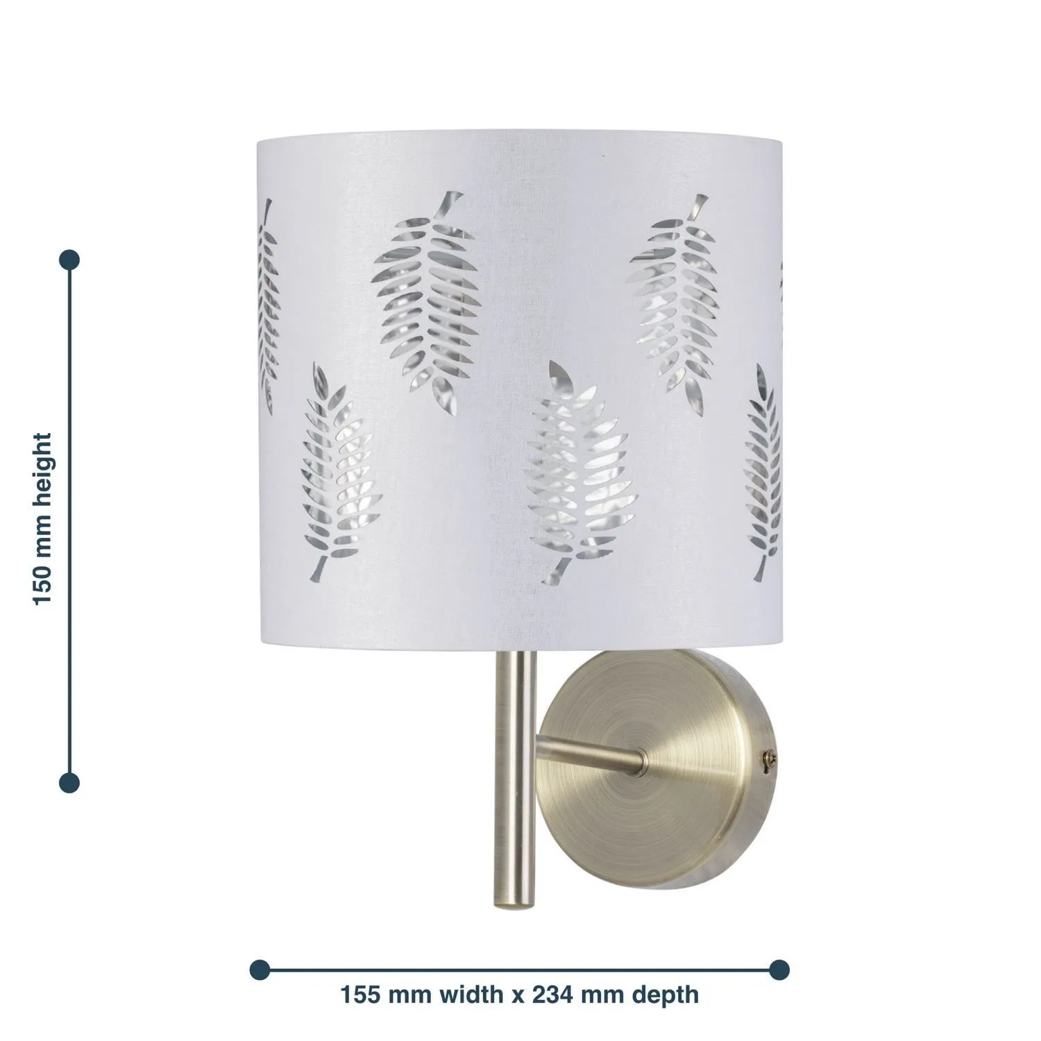First Choice Lighting Set of 2 Brea - Antique Brass Wall Lights with White Fern Shades in Gold 6