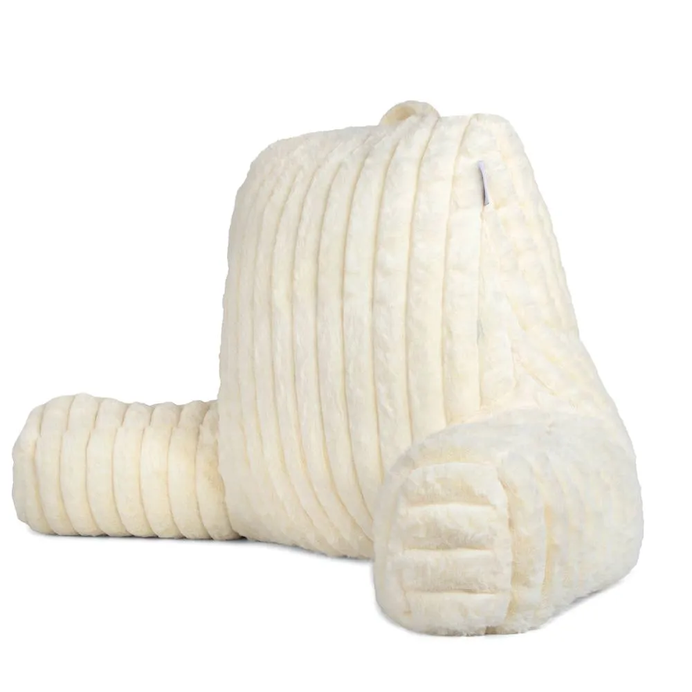 Aamira Reading Pillow Cream Faux Fur Ribbed Memory Foam Support Cushion