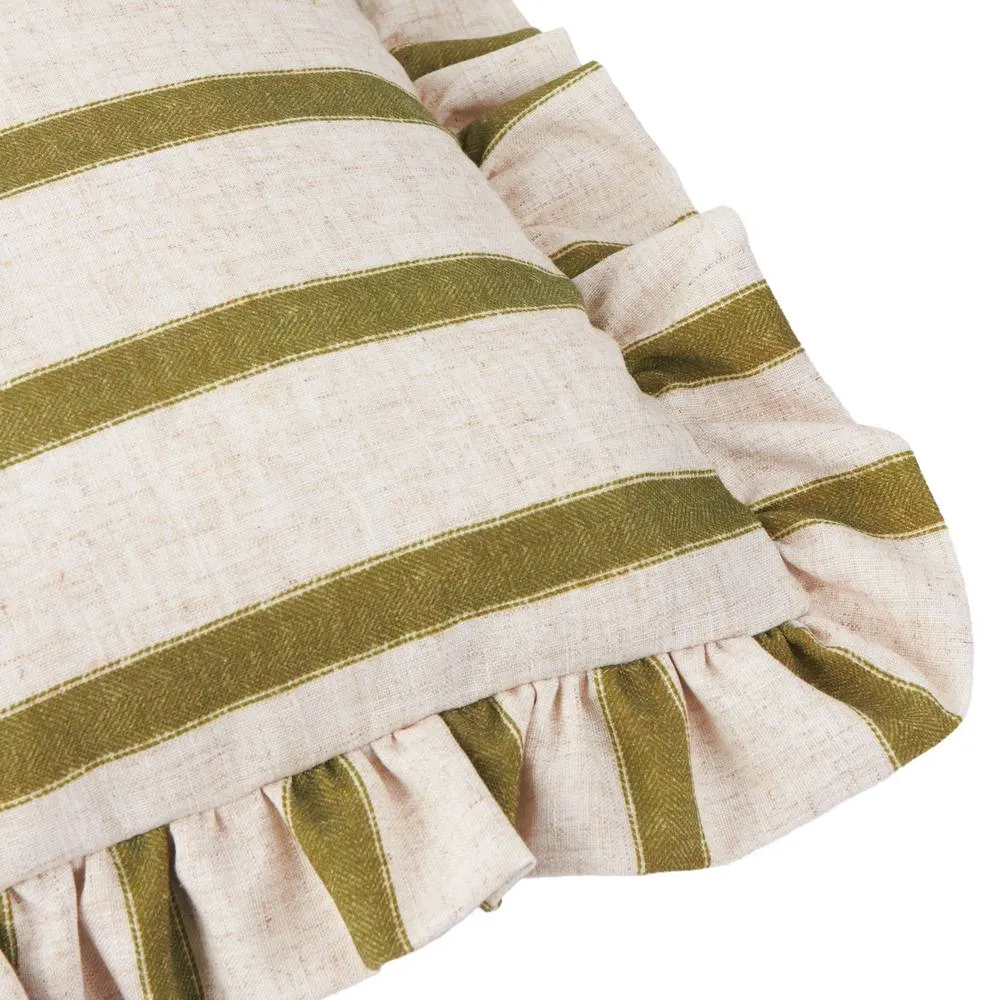 Wylder Connie Square Striped Ruffle Cushion in Olive 4
