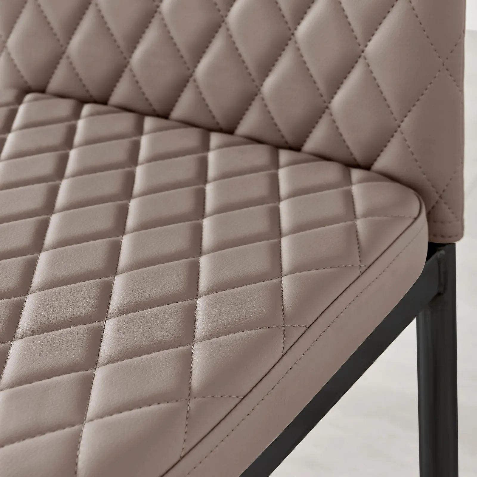 FurnitureboxUK Set of 4 Milan High Back Soft Touch Diamond Pattern Faux Leather Dining Chairs With Black Powder Coated Metal Legs in Beige 6