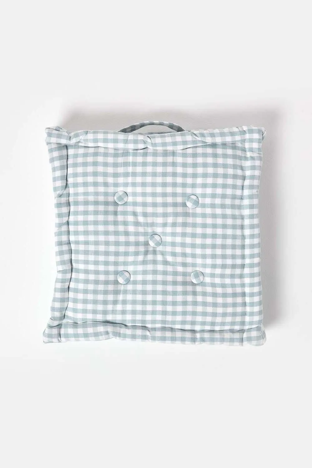 Homescapes Cotton Gingham Check Floor Cushion in Blue 3