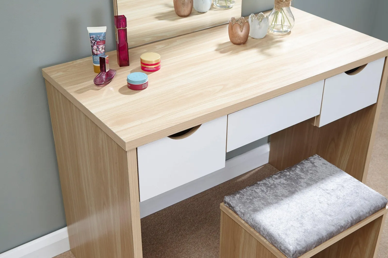 GFW Elizabeth Dressing Table Set in Light Oak 6