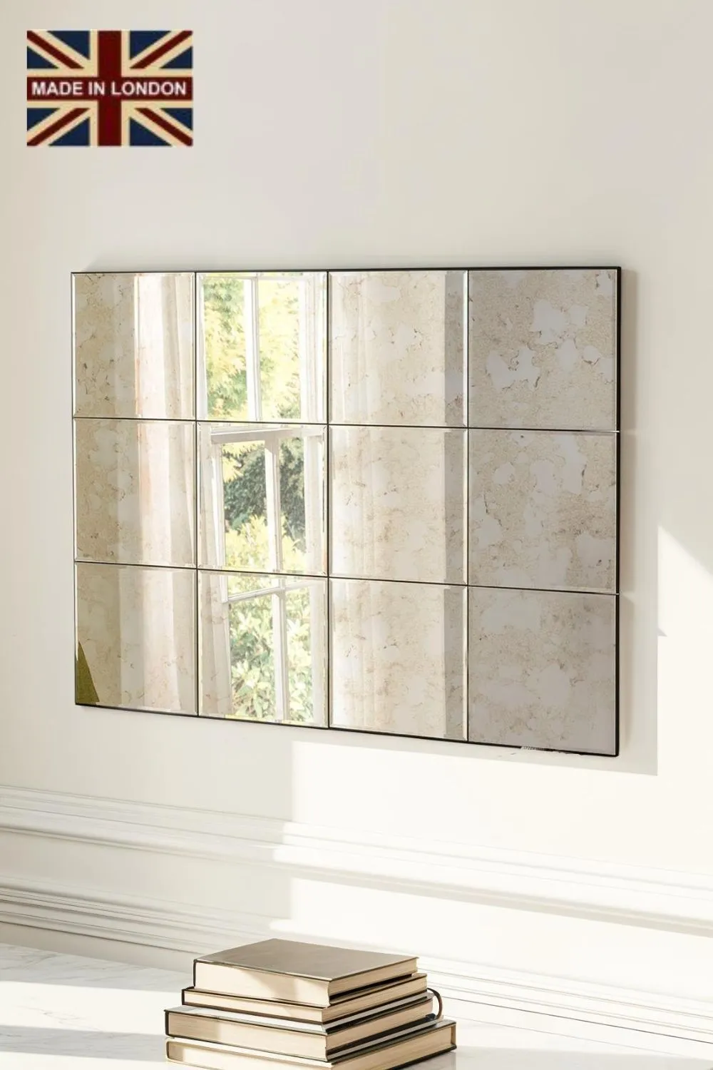 Yearn Mirrors Antique mottled panelled Mirror 123x92cm in Black